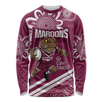 QLD Maroons Rugby Custom Long Sleeve Shirt Go Cane toads Aboriginal Art