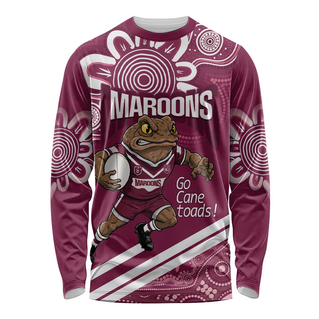 QLD Maroons Rugby Custom Long Sleeve Shirt Go Cane toads Aboriginal Art