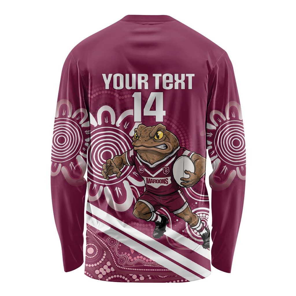 QLD Maroons Rugby Custom Long Sleeve Shirt Go Cane toads Aboriginal Art