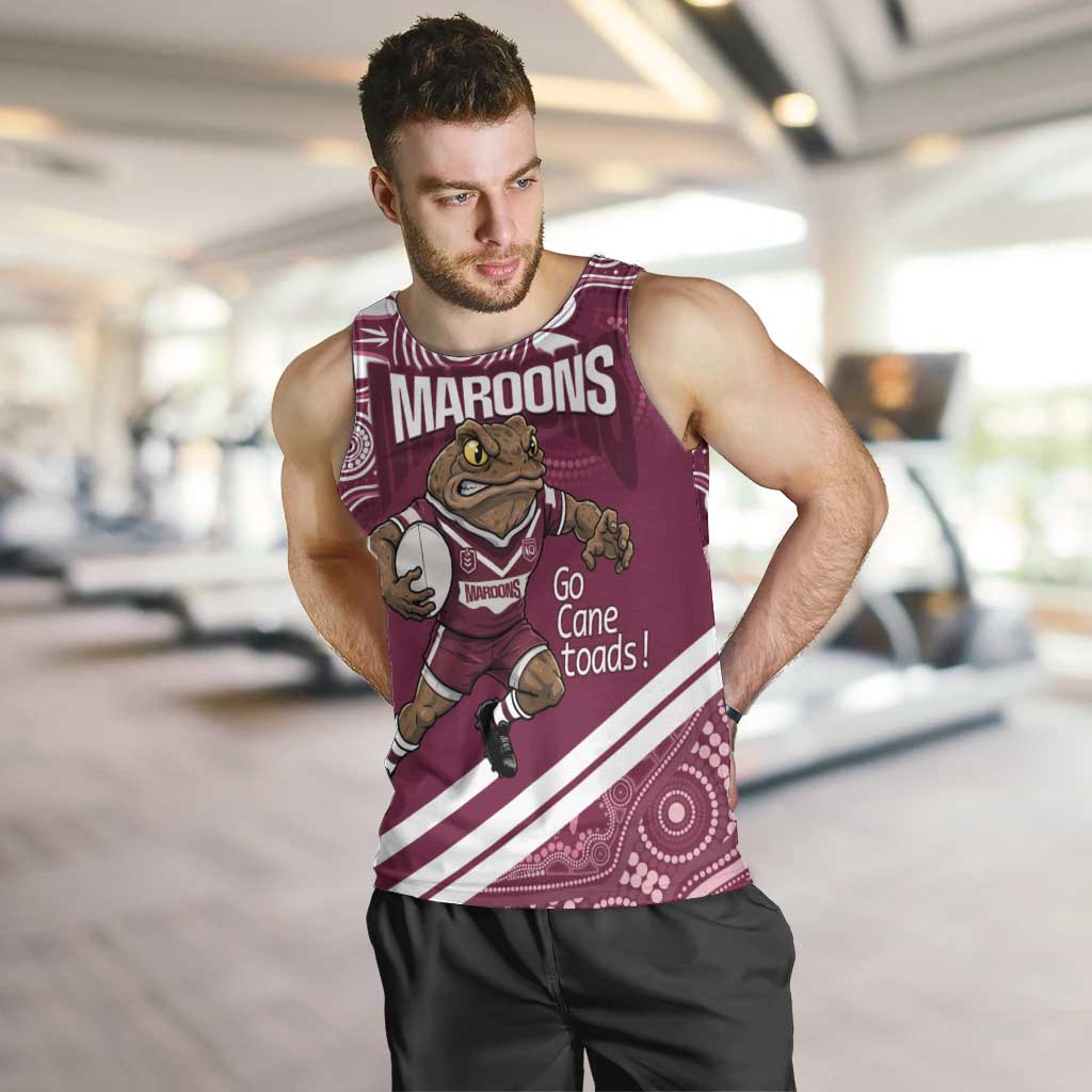 QLD Maroons Rugby Custom Men Tank Top Go Cane toads Aboriginal Art