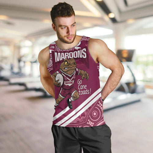 QLD Maroons Rugby Custom Men Tank Top Go Cane toads Aboriginal Art