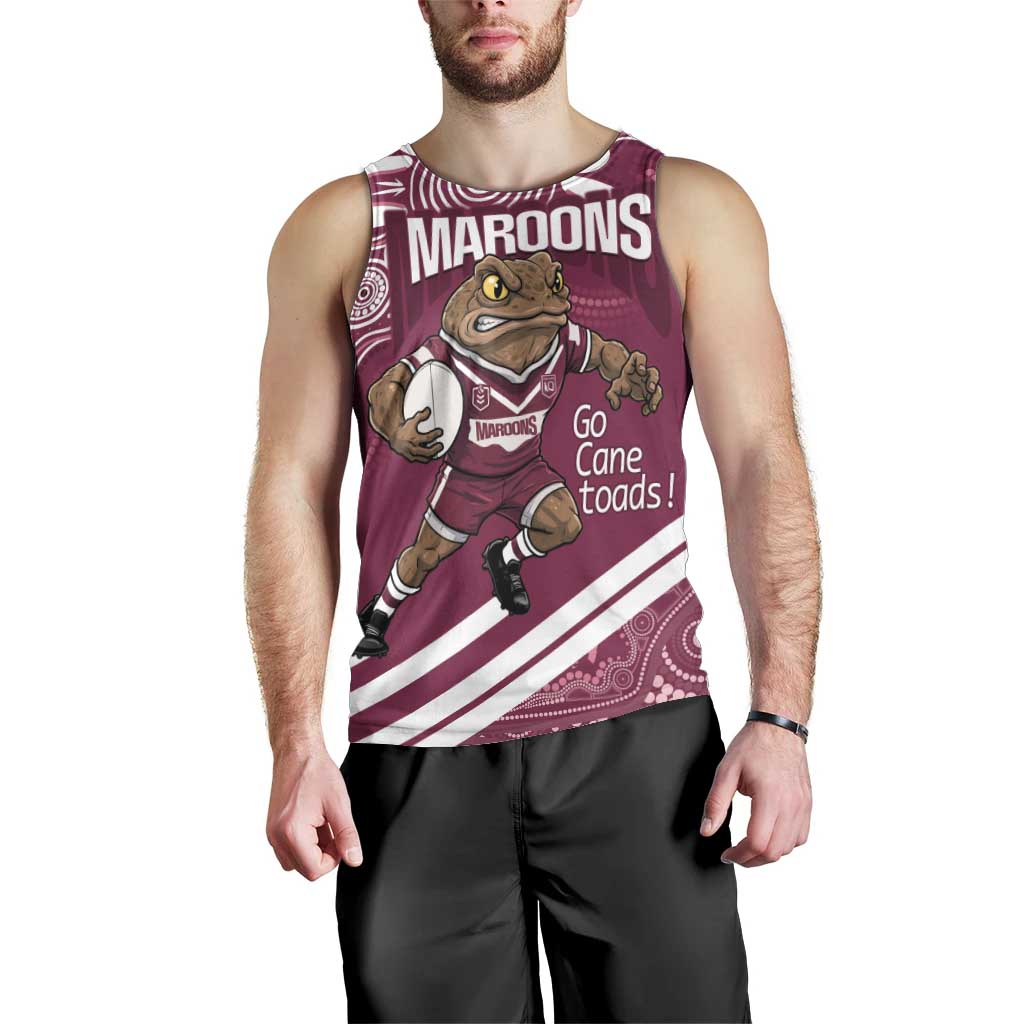QLD Maroons Rugby Custom Men Tank Top Go Cane toads Aboriginal Art