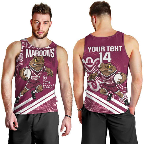 QLD Maroons Rugby Custom Men Tank Top Go Cane toads Aboriginal Art
