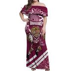 QLD Maroons Rugby Custom Off Shoulder Maxi Dress Go Cane toads Aboriginal Art