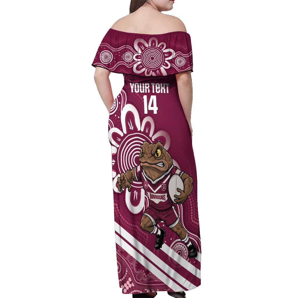QLD Maroons Rugby Custom Off Shoulder Maxi Dress Go Cane toads Aboriginal Art