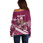 QLD Maroons Rugby Custom Off Shoulder Sweater Go Cane toads Aboriginal Art