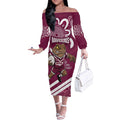 QLD Maroons Rugby Custom Off The Shoulder Long Sleeve Dress Go Cane toads Aboriginal Art