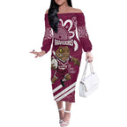 QLD Maroons Rugby Custom Off The Shoulder Long Sleeve Dress Go Cane toads Aboriginal Art
