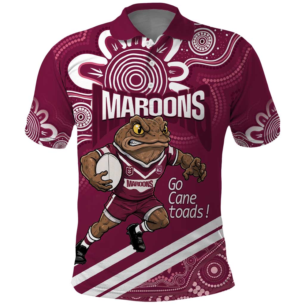 QLD Maroons Rugby Custom Polo Shirt Go Cane toads Aboriginal Art