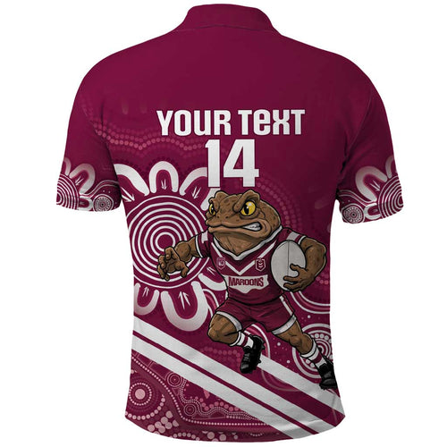 QLD Maroons Rugby Custom Polo Shirt Go Cane toads Aboriginal Art