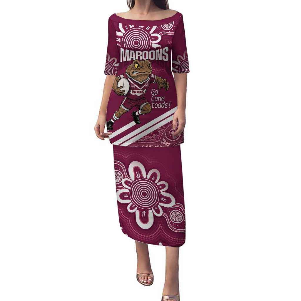 QLD Maroons Rugby Custom Puletasi Go Cane toads Aboriginal Art