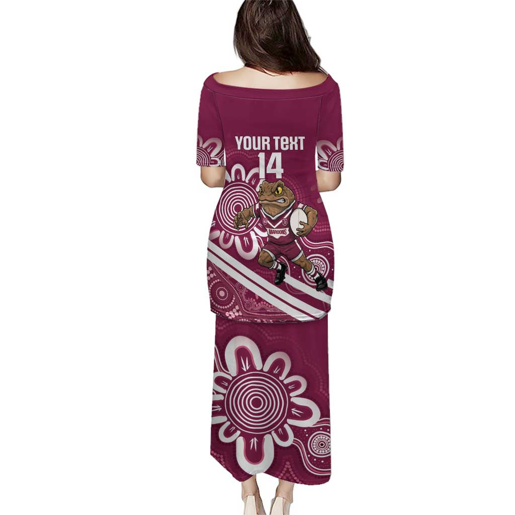 QLD Maroons Rugby Custom Puletasi Go Cane toads Aboriginal Art