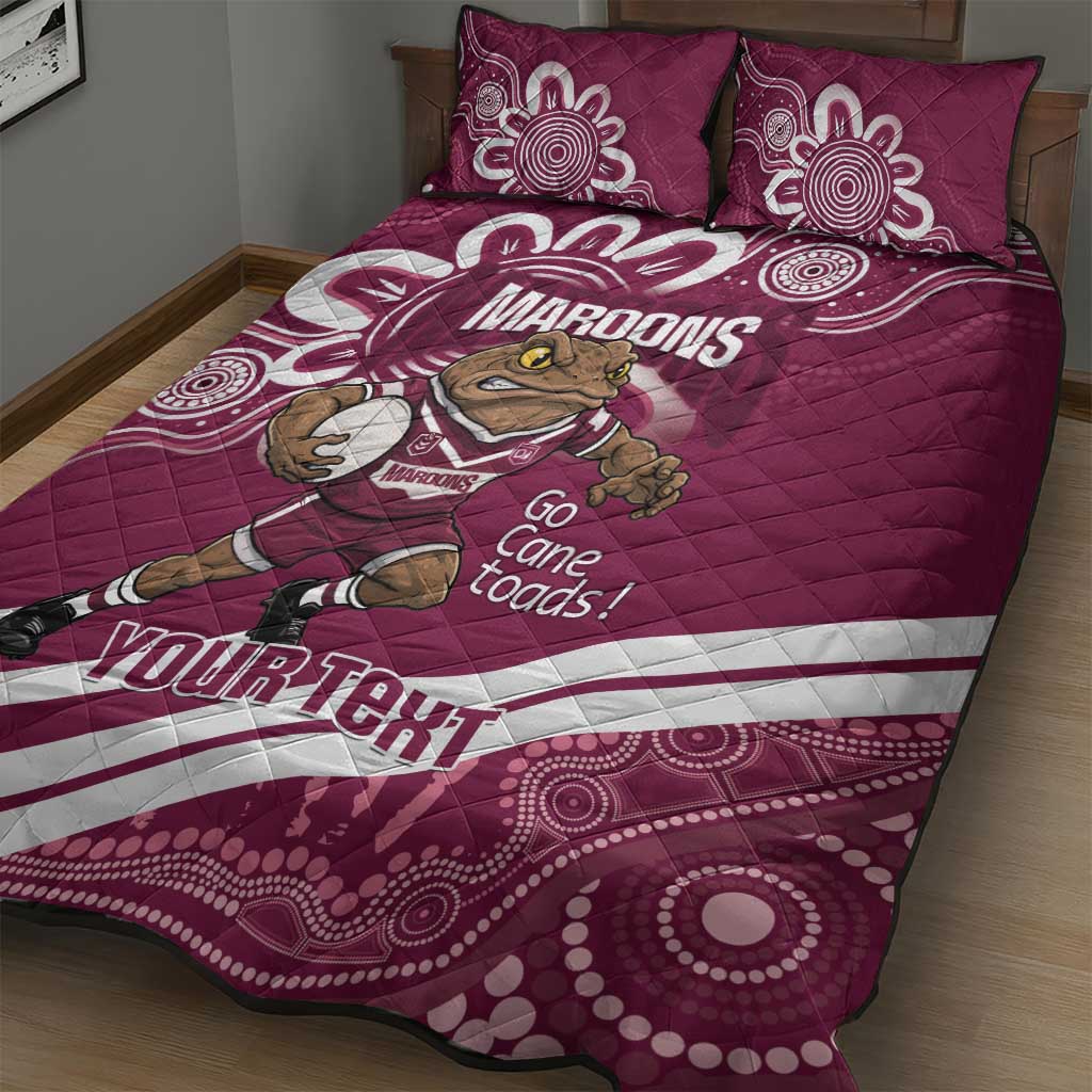 QLD Maroons Rugby Custom Quilt Bed Set Go Cane toads Aboriginal Art