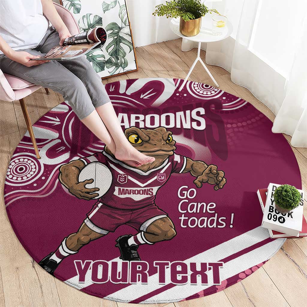 QLD Maroons Rugby Custom Round Carpet Go Cane toads Aboriginal Art