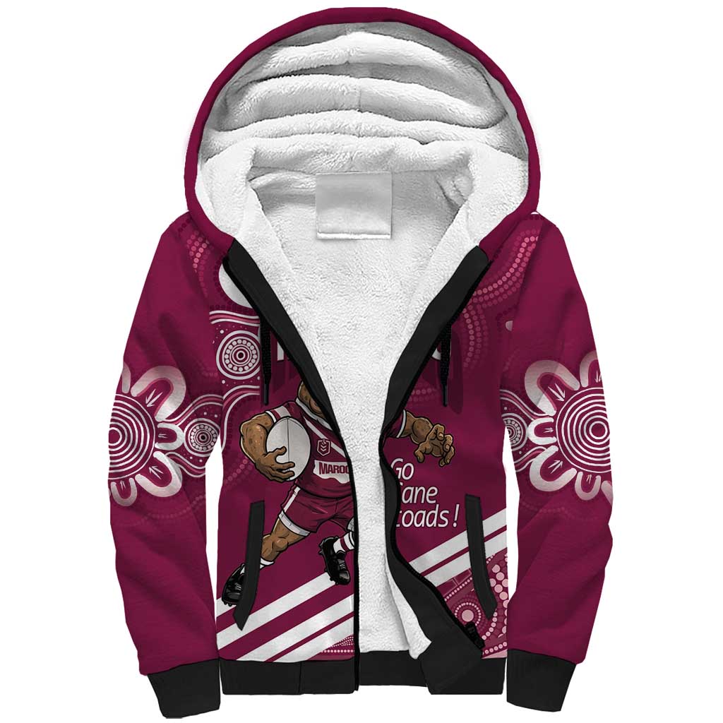 QLD Maroons Rugby Custom Sherpa Hoodie Go Cane toads Aboriginal Art