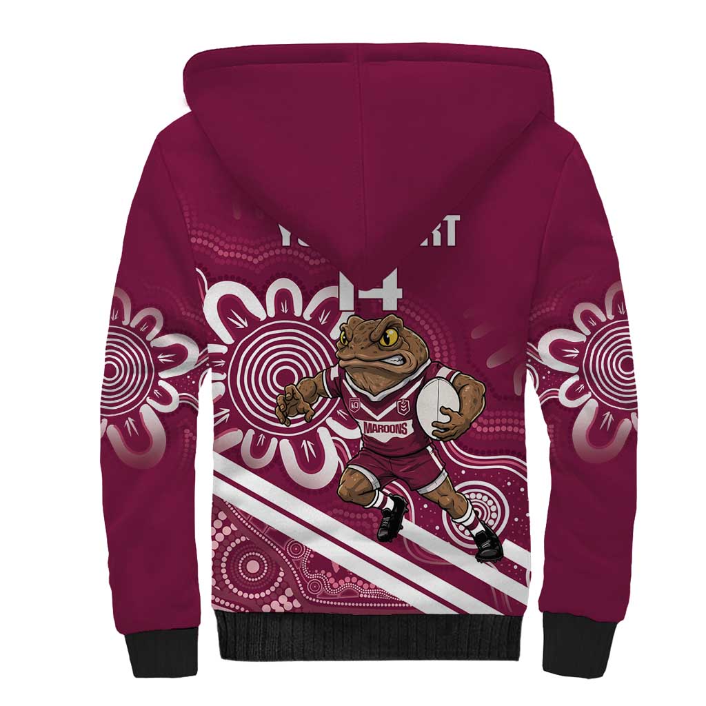 QLD Maroons Rugby Custom Sherpa Hoodie Go Cane toads Aboriginal Art