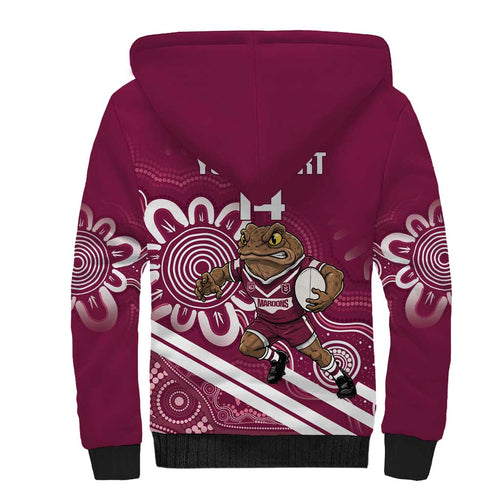 QLD Maroons Rugby Custom Sherpa Hoodie Go Cane toads Aboriginal Art