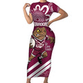 QLD Maroons Rugby Custom Short Sleeve Bodycon Dress Go Cane toads Aboriginal Art