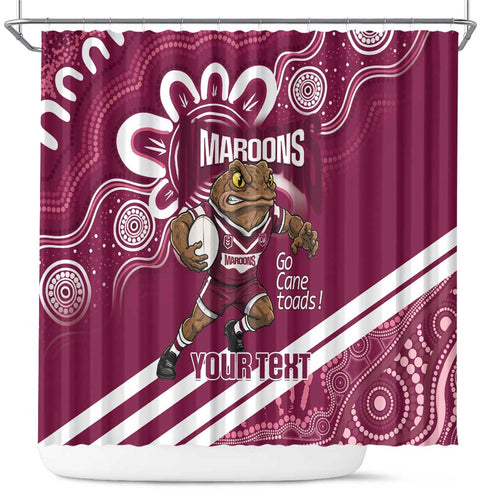 QLD Maroons Rugby Custom Shower Curtain Go Cane toads Aboriginal Art
