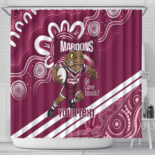 QLD Maroons Rugby Custom Shower Curtain Go Cane toads Aboriginal Art