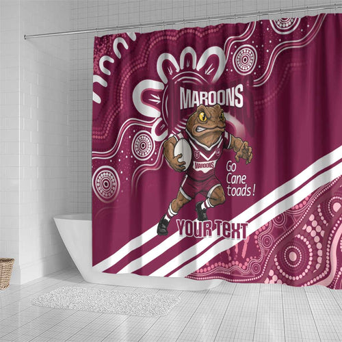 QLD Maroons Rugby Custom Shower Curtain Go Cane toads Aboriginal Art
