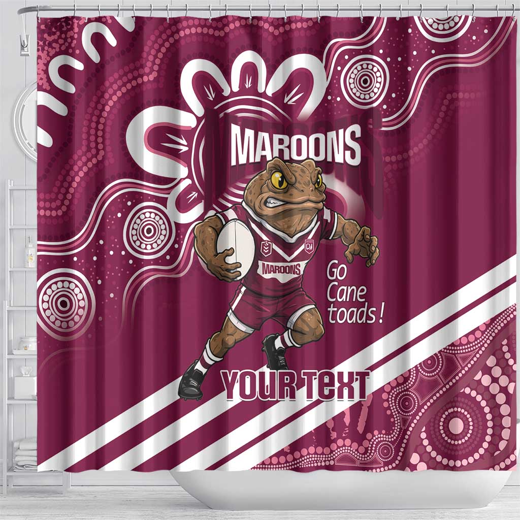 QLD Maroons Rugby Custom Shower Curtain Go Cane toads Aboriginal Art