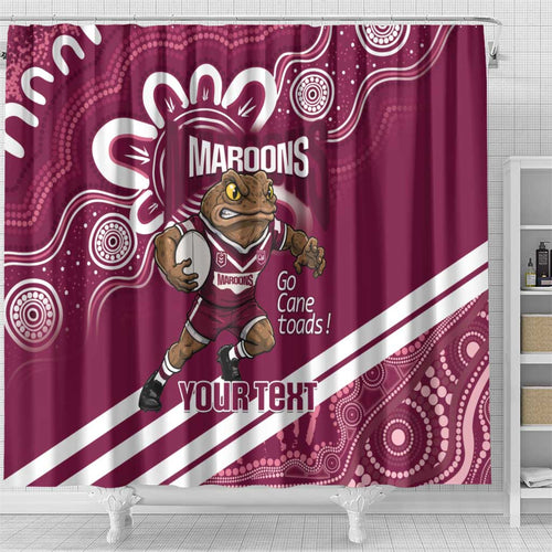 QLD Maroons Rugby Custom Shower Curtain Go Cane toads Aboriginal Art