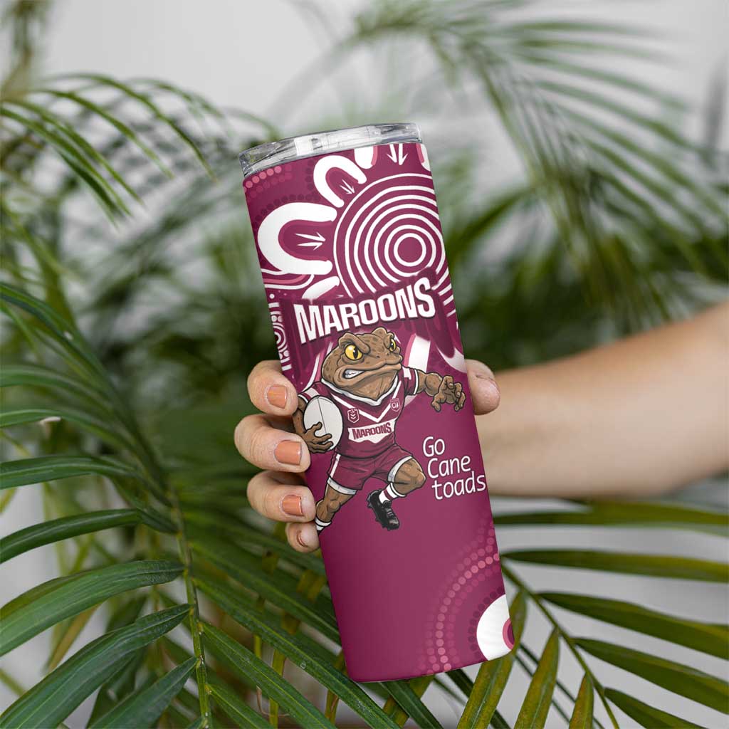 QLD Maroons Rugby Custom Skinny Tumbler Go Cane toads Aboriginal Art