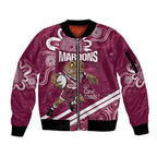 QLD Maroons Rugby Custom Sleeve Zip Bomber Jacket Go Cane toads Aboriginal Art