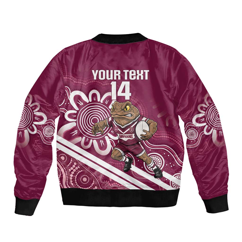 QLD Maroons Rugby Custom Sleeve Zip Bomber Jacket Go Cane toads Aboriginal Art