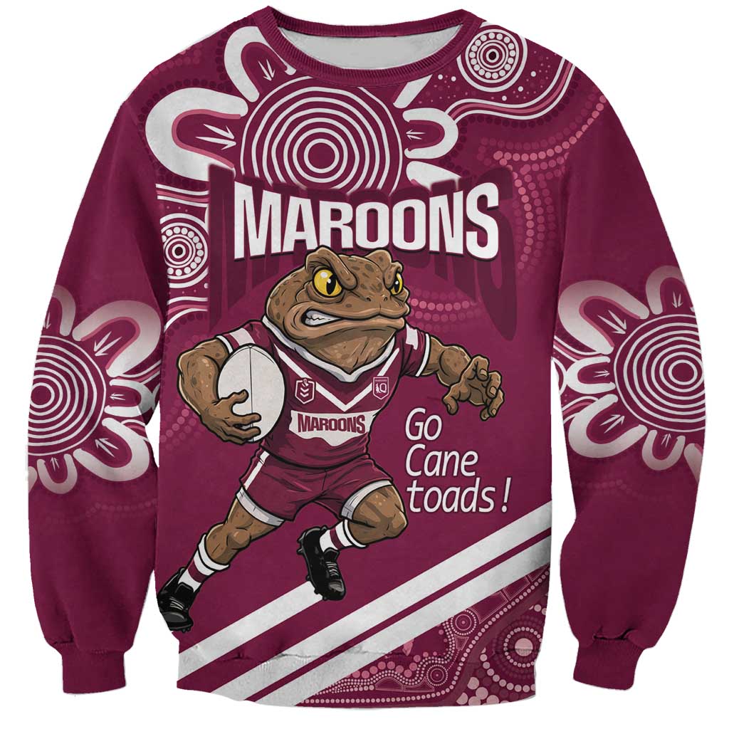 QLD Maroons Rugby Custom Sweatshirt Go Cane toads Aboriginal Art