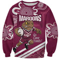 QLD Maroons Rugby Custom Sweatshirt Go Cane toads Aboriginal Art