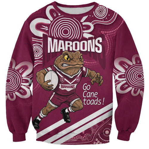 QLD Maroons Rugby Custom Sweatshirt Go Cane toads Aboriginal Art