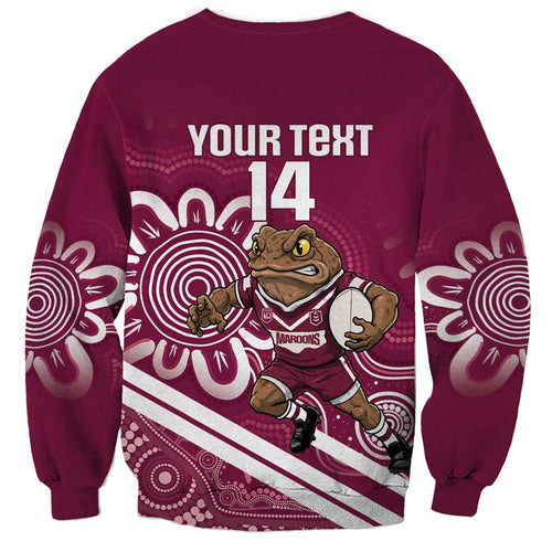 QLD Maroons Rugby Custom Sweatshirt Go Cane toads Aboriginal Art