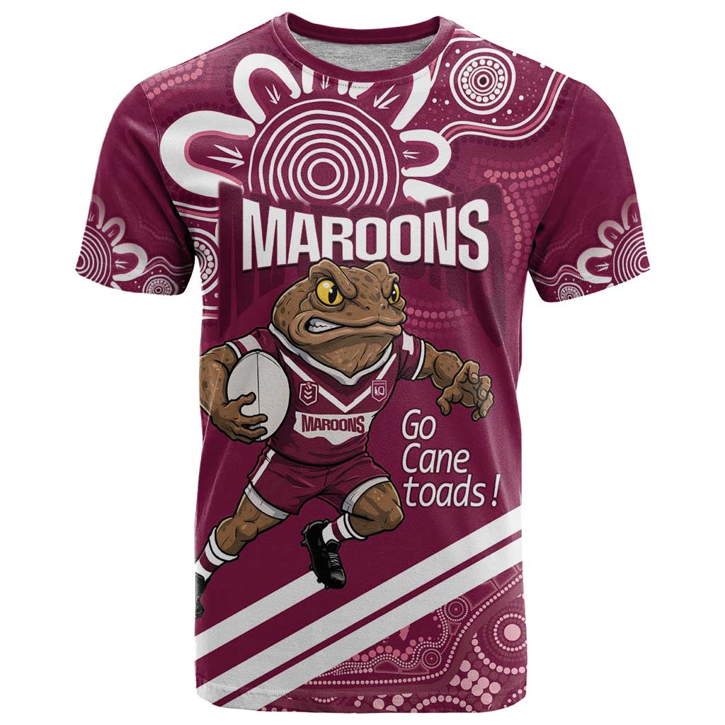 QLD Maroons Rugby Custom T Shirt Go Cane toads Aboriginal Art
