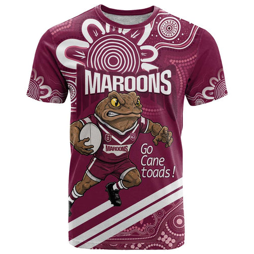 QLD Maroons Rugby Custom T Shirt Go Cane toads Aboriginal Art