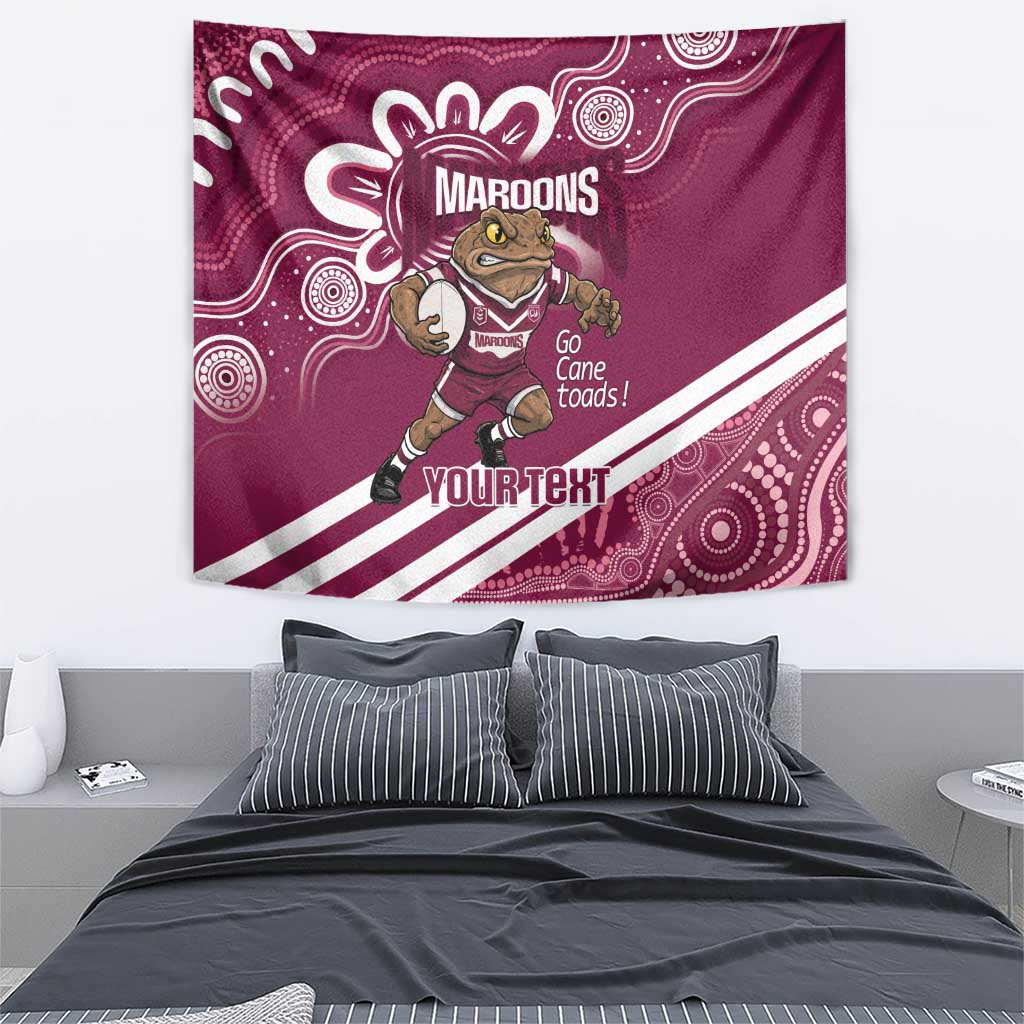 QLD Maroons Rugby Custom Tapestry Go Cane toads Aboriginal Art