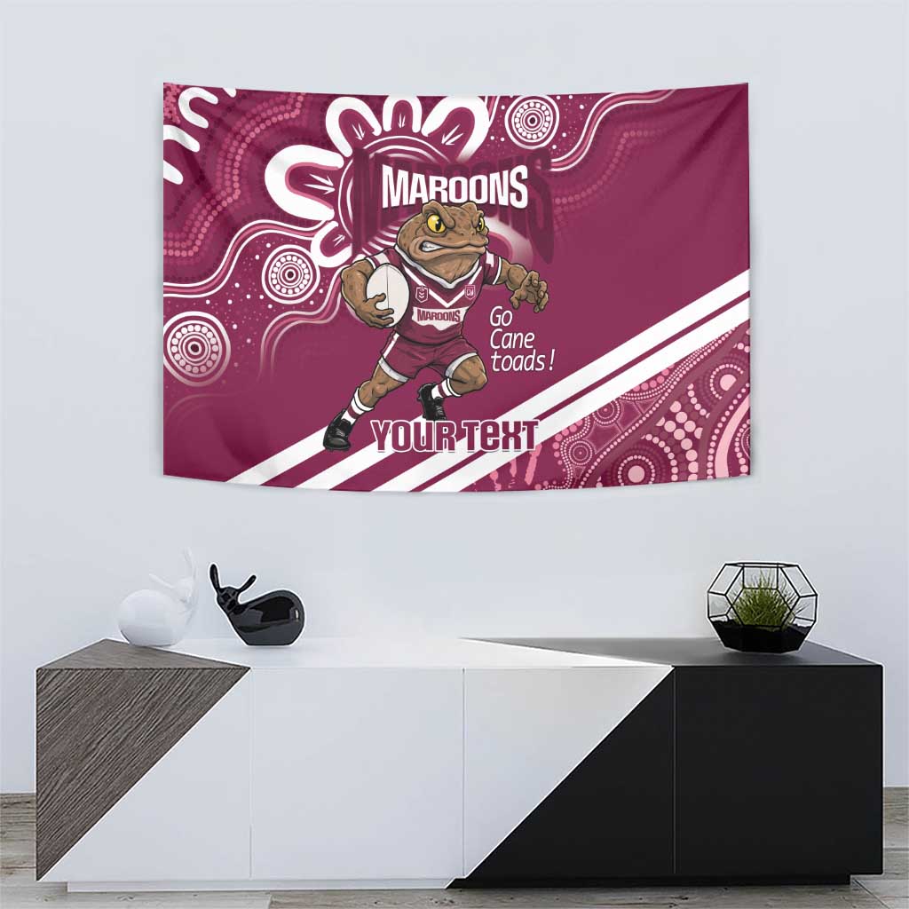 QLD Maroons Rugby Custom Tapestry Go Cane toads Aboriginal Art