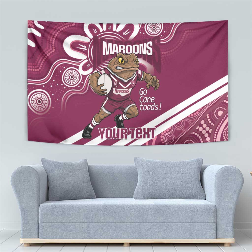 QLD Maroons Rugby Custom Tapestry Go Cane toads Aboriginal Art