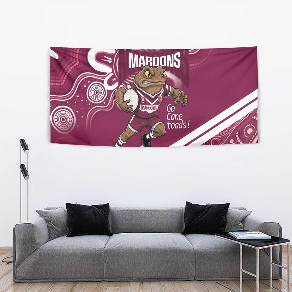 QLD Maroons Rugby Custom Tapestry Go Cane toads Aboriginal Art