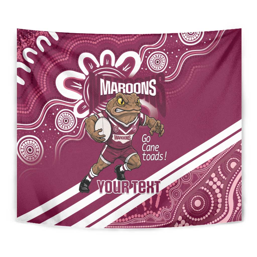 QLD Maroons Rugby Custom Tapestry Go Cane toads Aboriginal Art