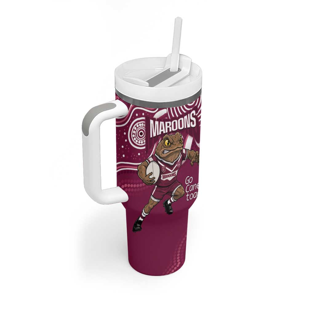 QLD Maroons Rugby Custom Tumbler With Handle Go Cane toads Aboriginal Art
