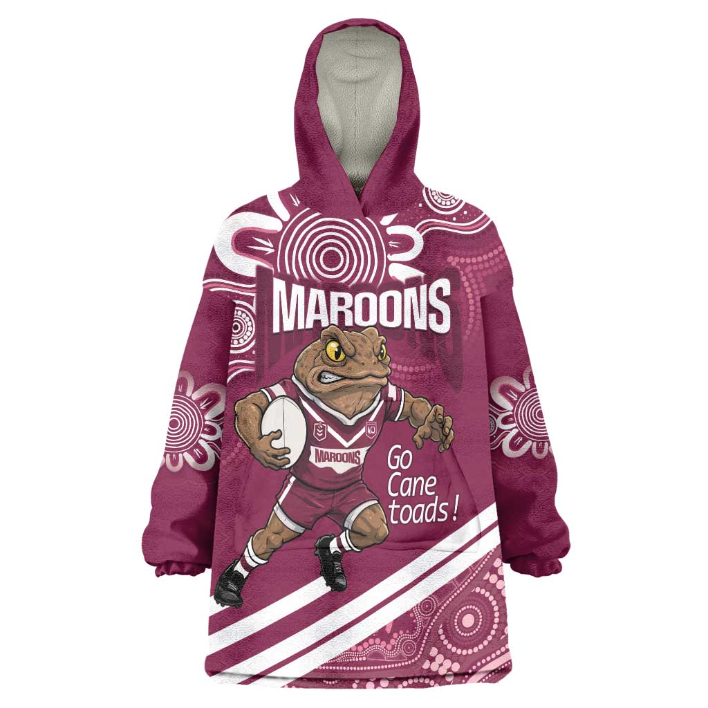 QLD Maroons Rugby Custom Wearable Blanket Hoodie Go Cane toads Aboriginal Art