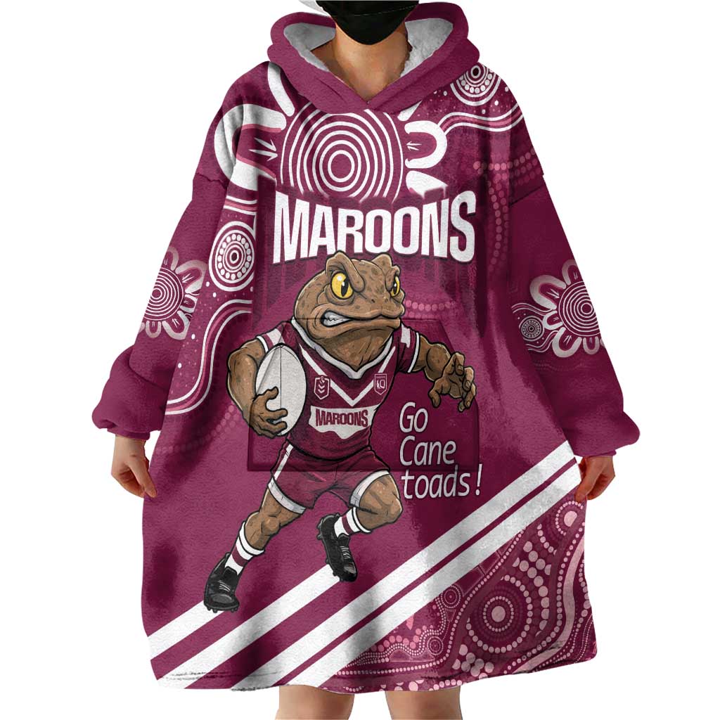 QLD Maroons Rugby Custom Wearable Blanket Hoodie Go Cane toads Aboriginal Art