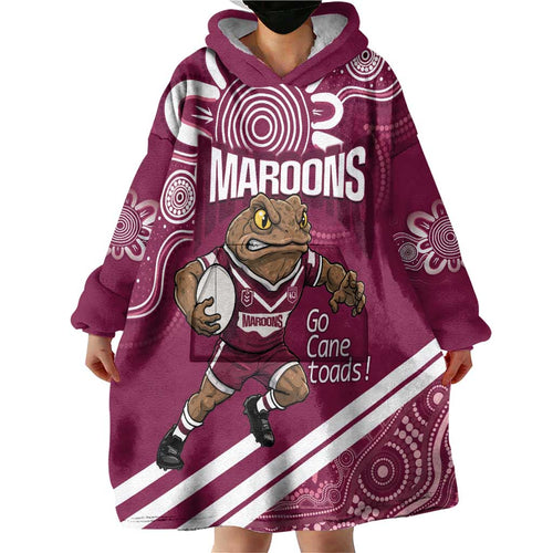 QLD Maroons Rugby Custom Wearable Blanket Hoodie Go Cane toads Aboriginal Art