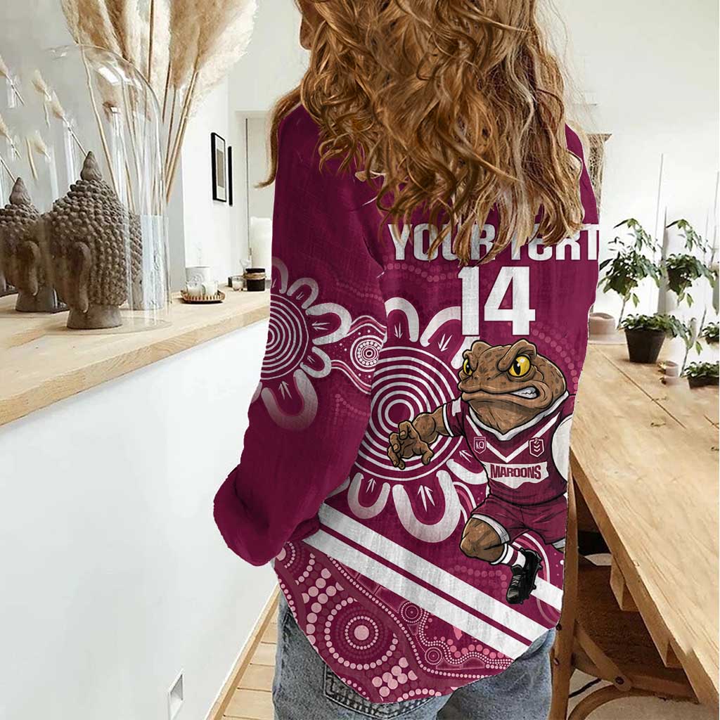 QLD Maroons Rugby Custom Women Casual Shirt Go Cane toads Aboriginal Art