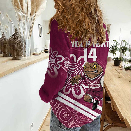QLD Maroons Rugby Custom Women Casual Shirt Go Cane toads Aboriginal Art