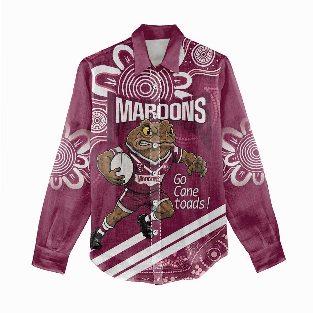 QLD Maroons Rugby Custom Women Casual Shirt Go Cane toads Aboriginal Art