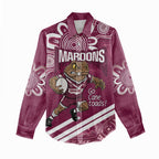 QLD Maroons Rugby Custom Women Casual Shirt Go Cane toads Aboriginal Art