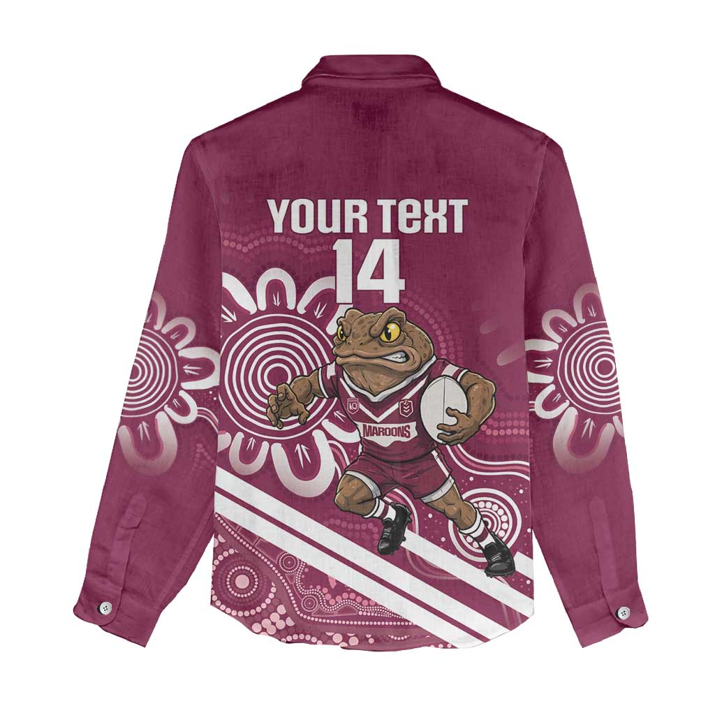 QLD Maroons Rugby Custom Women Casual Shirt Go Cane toads Aboriginal Art